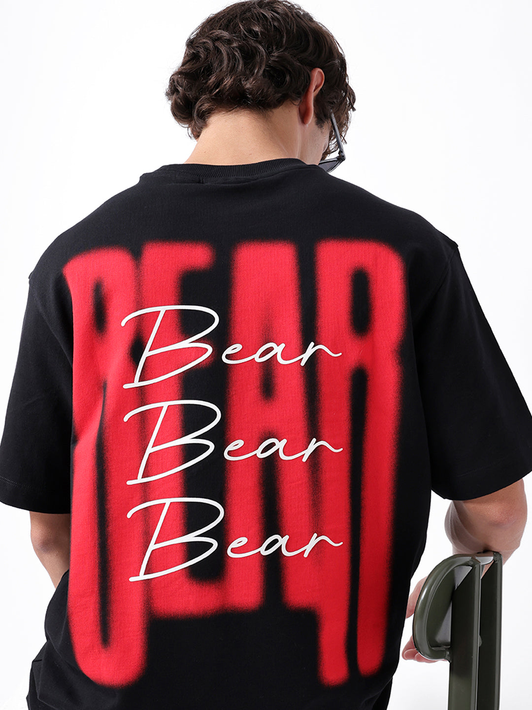 Men Black Graphic Cotton Crew Neck T-Shirt
