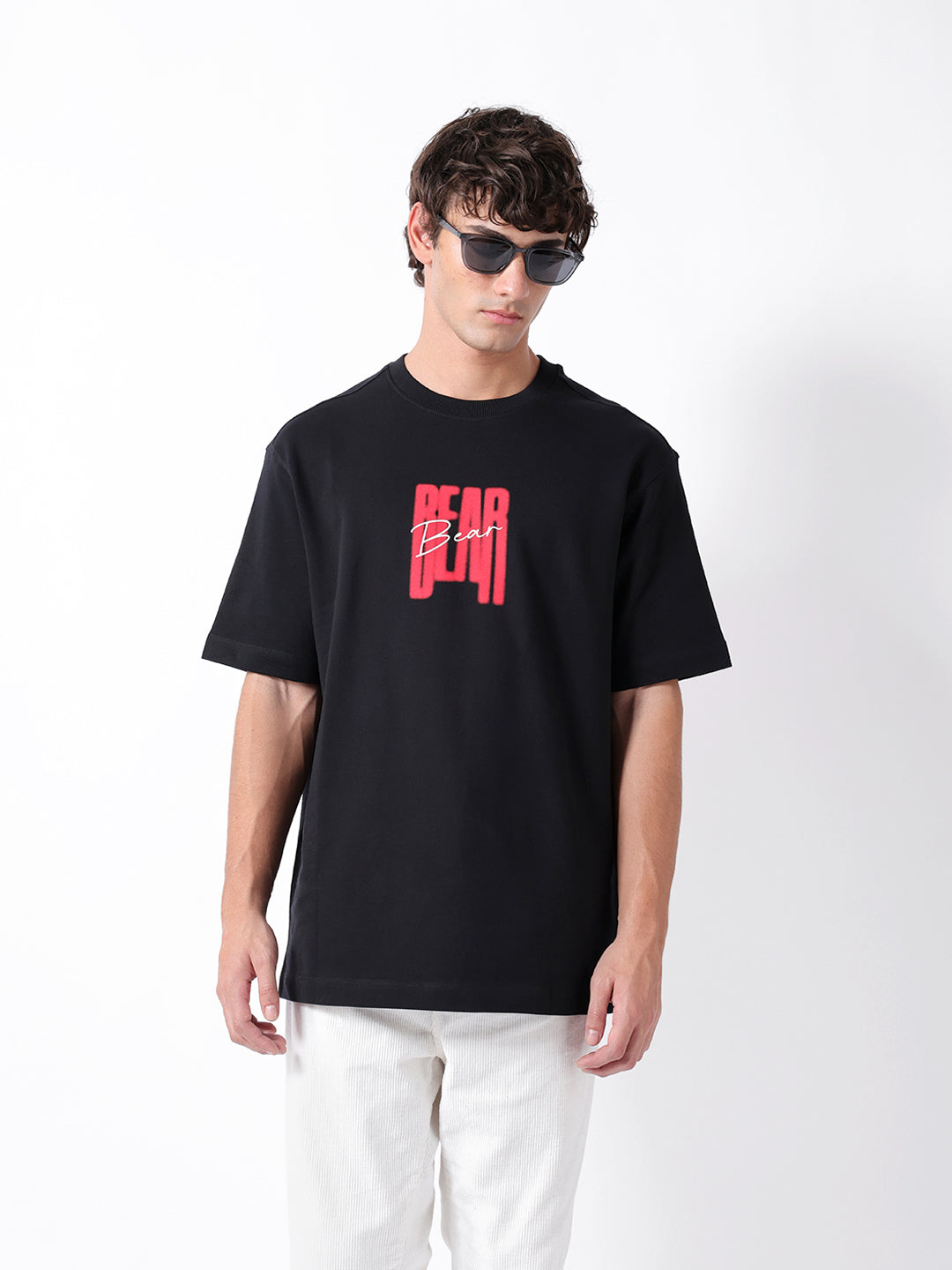 Men Black Graphic Cotton Crew Neck T-Shirt
