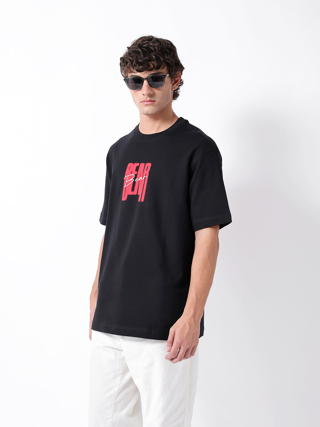 Men Black Graphic Cotton Crew Neck T-Shirt