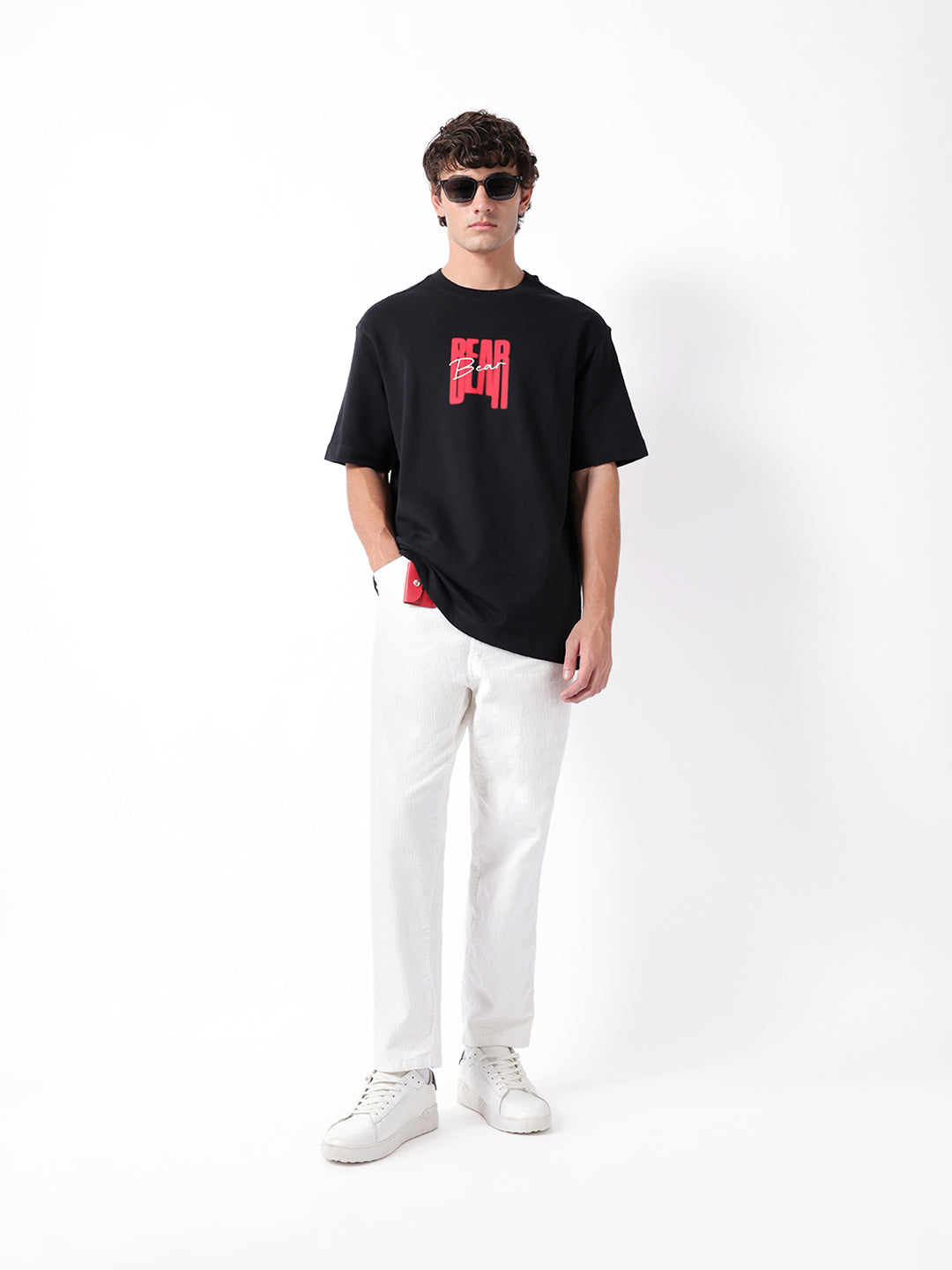 Men Black Graphic Cotton Crew Neck T-Shirt