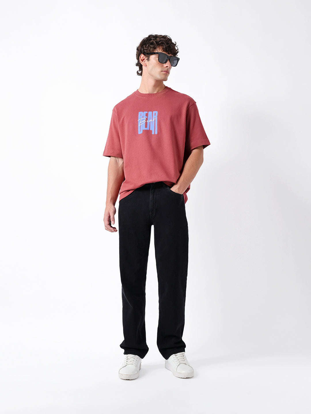 Men Pink Graphic Cotton Crew Neck T-Shirt