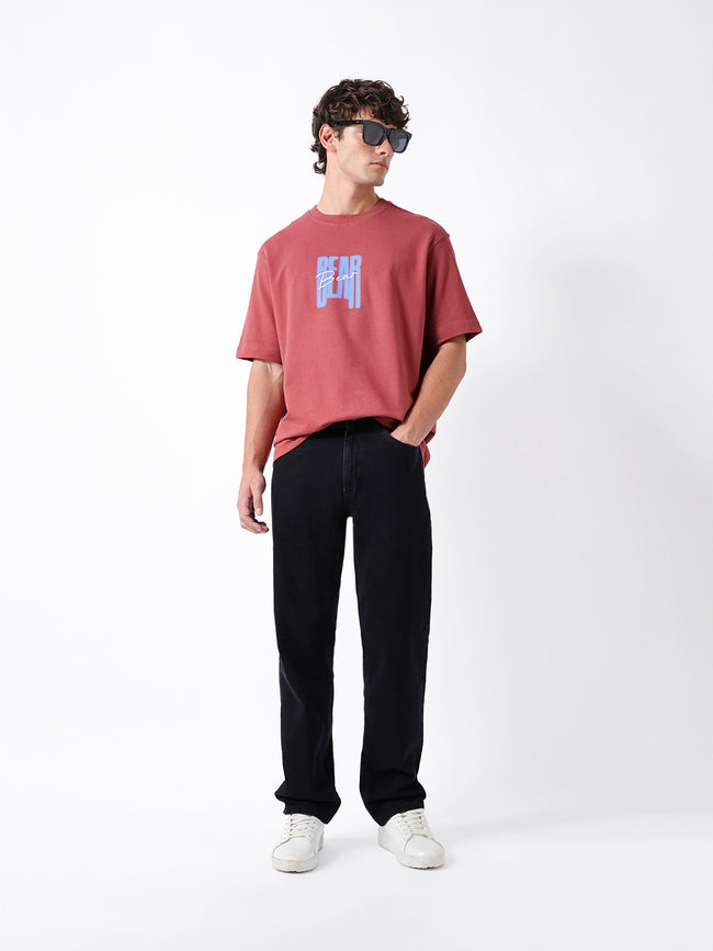 Men Pink Graphic Cotton Crew Neck T-Shirt