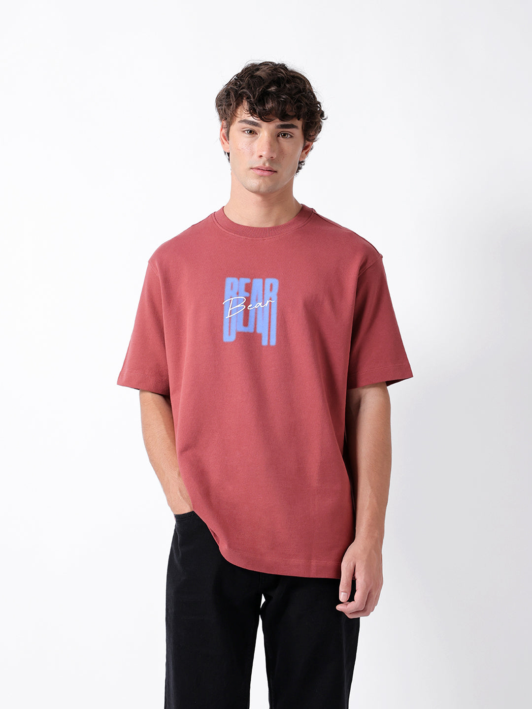 Men Pink Graphic Cotton Crew Neck T-Shirt