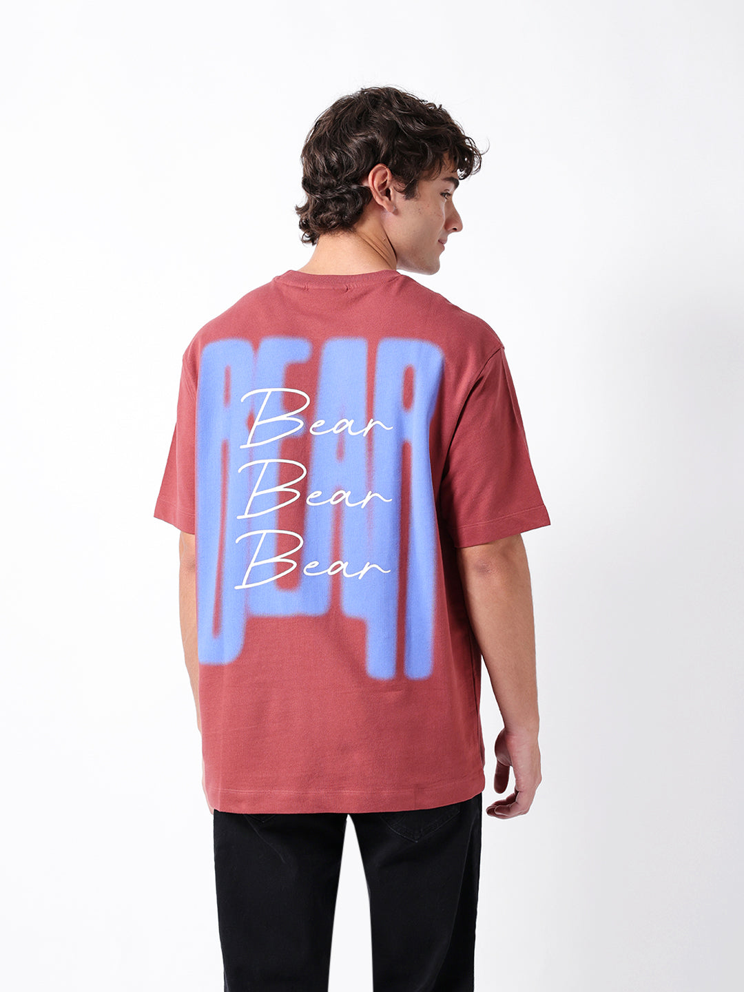 Men Pink Graphic Cotton Crew Neck T-Shirt