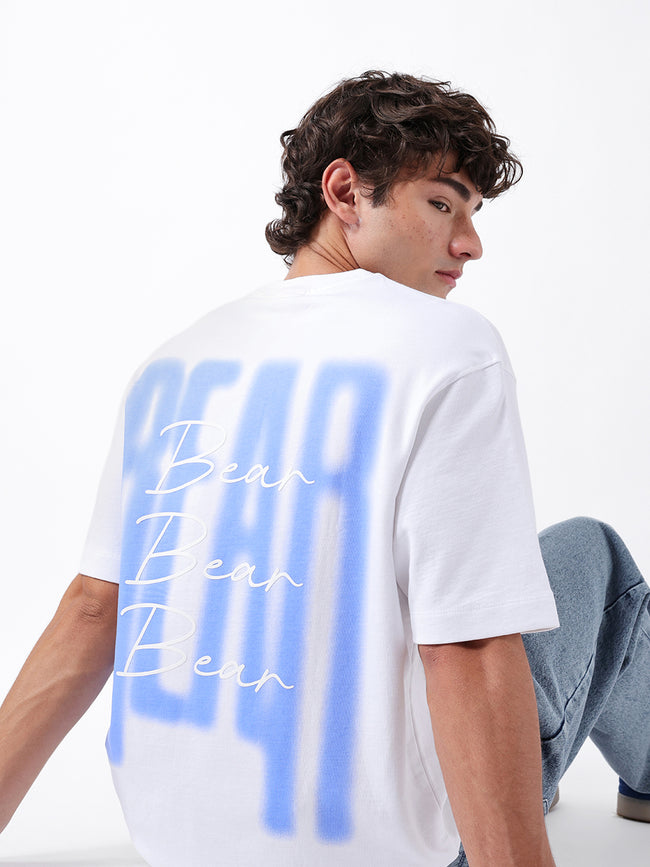 Men White Graphic Cotton Crew Neck T-Shirt