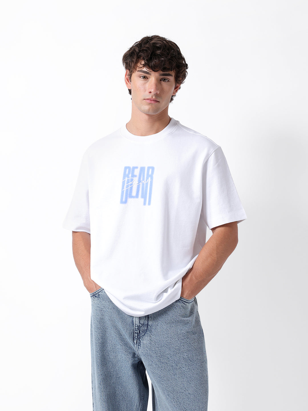 Men White Graphic Cotton Crew Neck T-Shirt