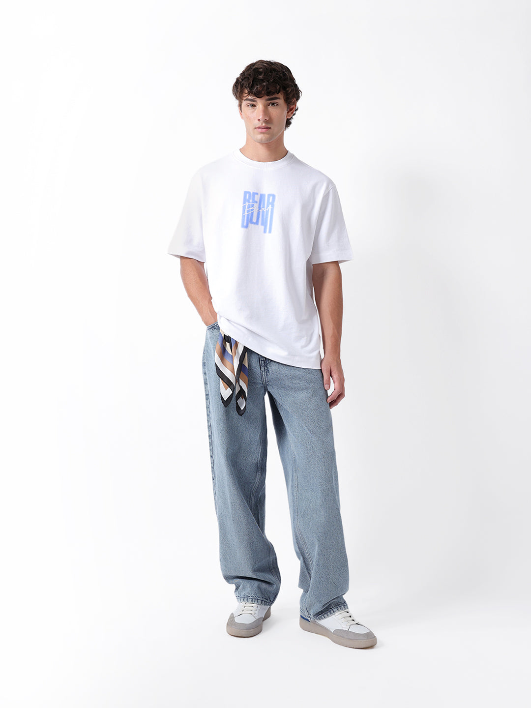 Men White Graphic Cotton Crew Neck T-Shirt