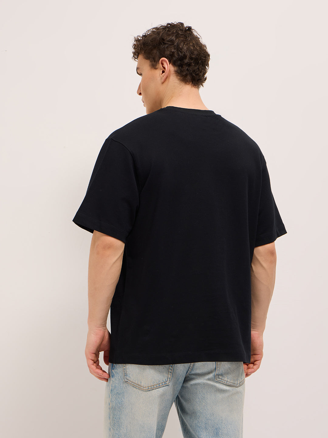 Men Black Oversized Crew Neck T-Shirt