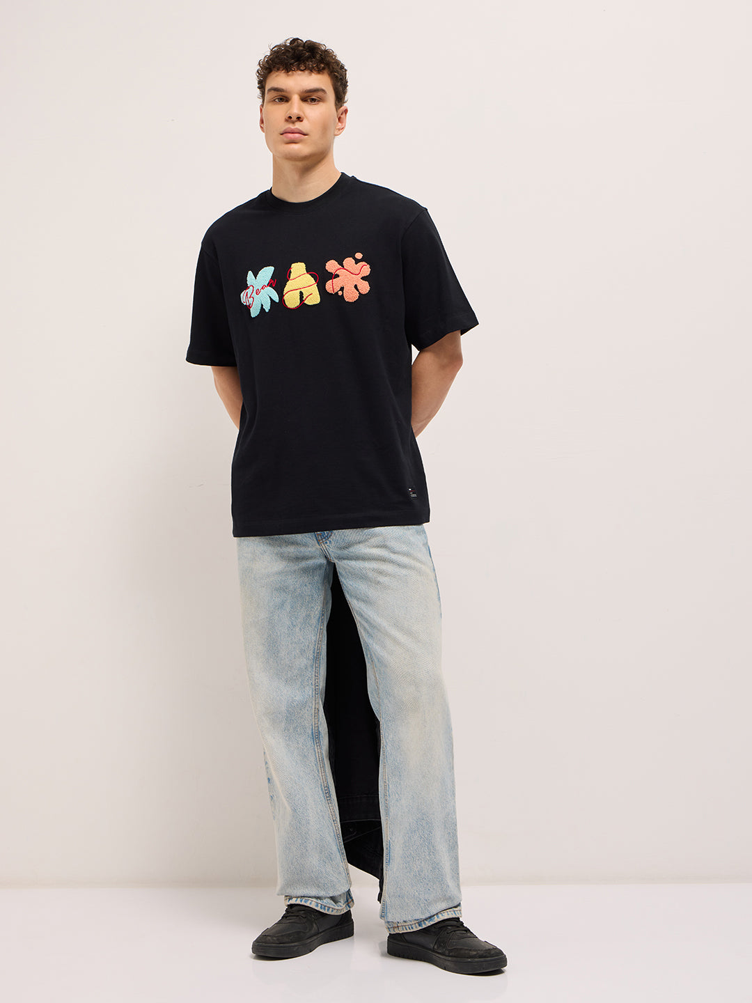 Men Black Oversized Crew Neck T-Shirt
