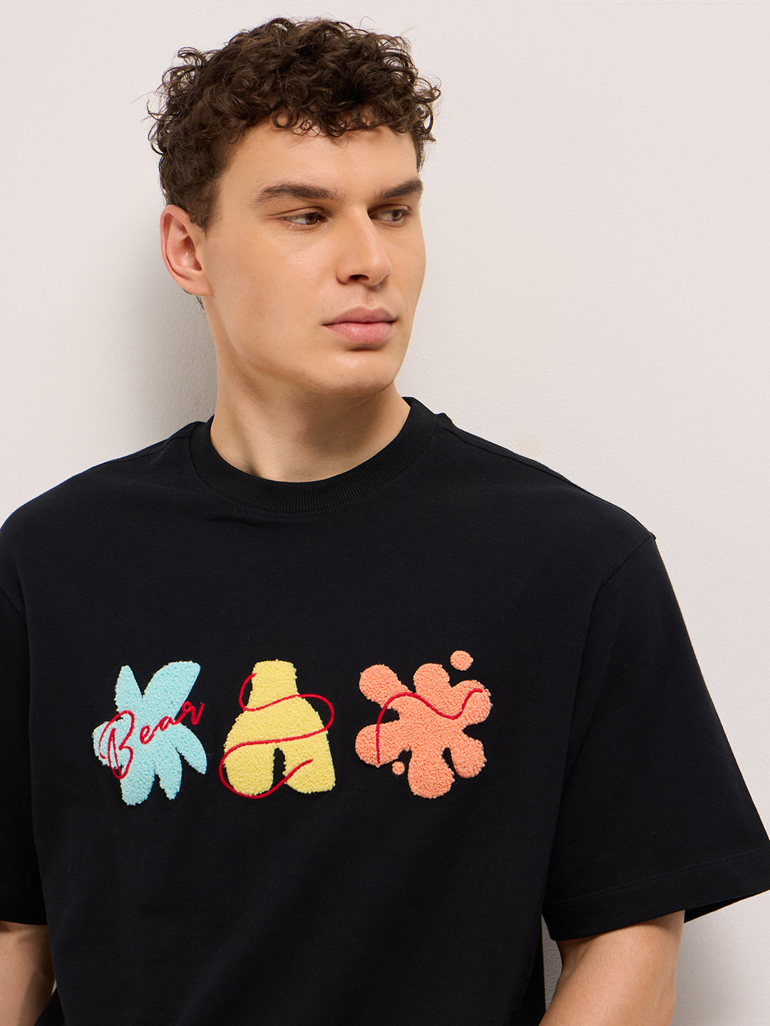 Men Black Oversized Crew Neck T-Shirt