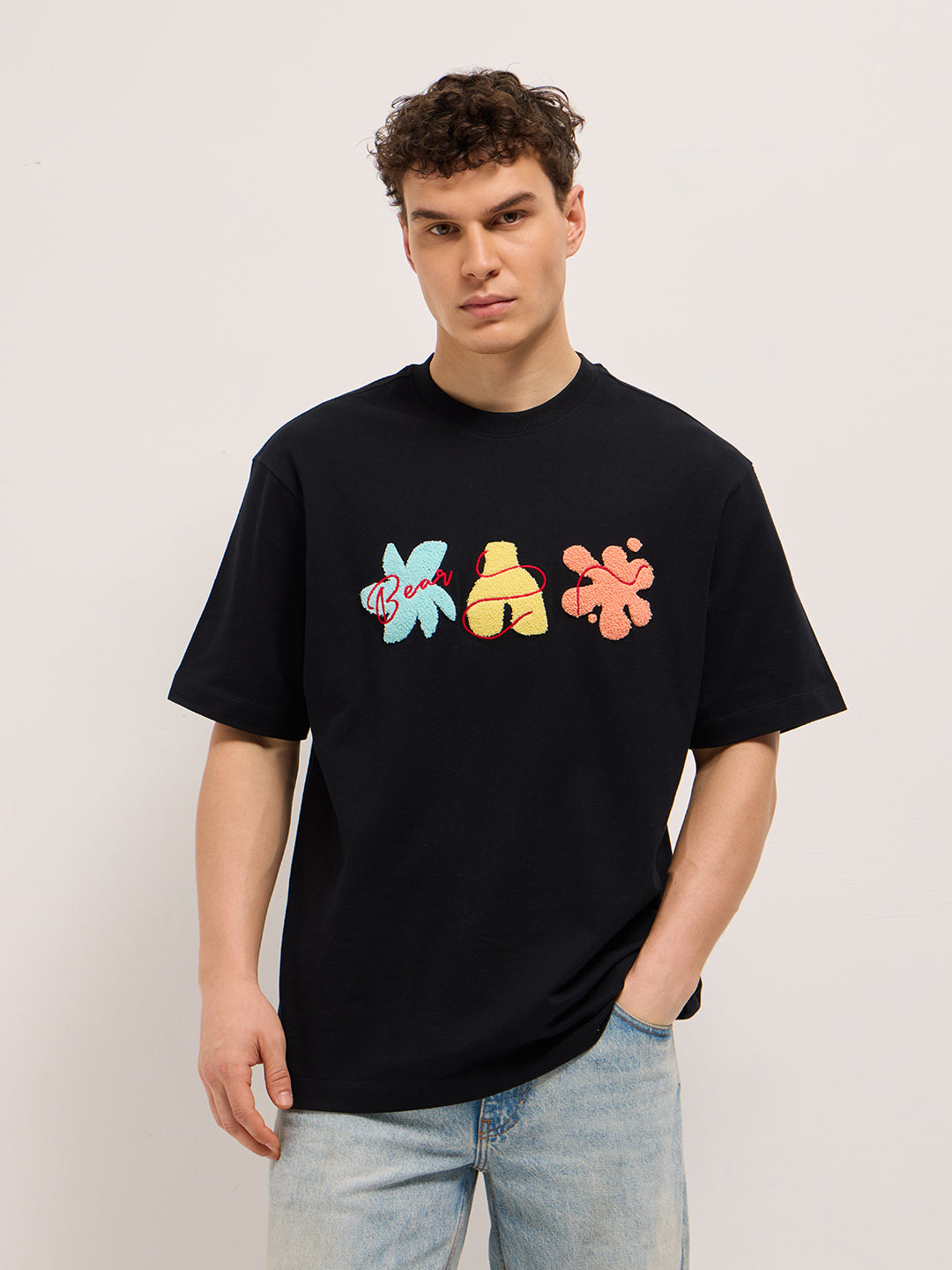 Men Black Oversized Crew Neck T-Shirt