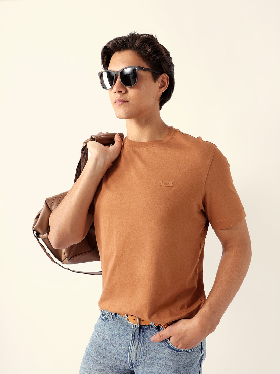Men Mustard Cotton Solid T-Shirt