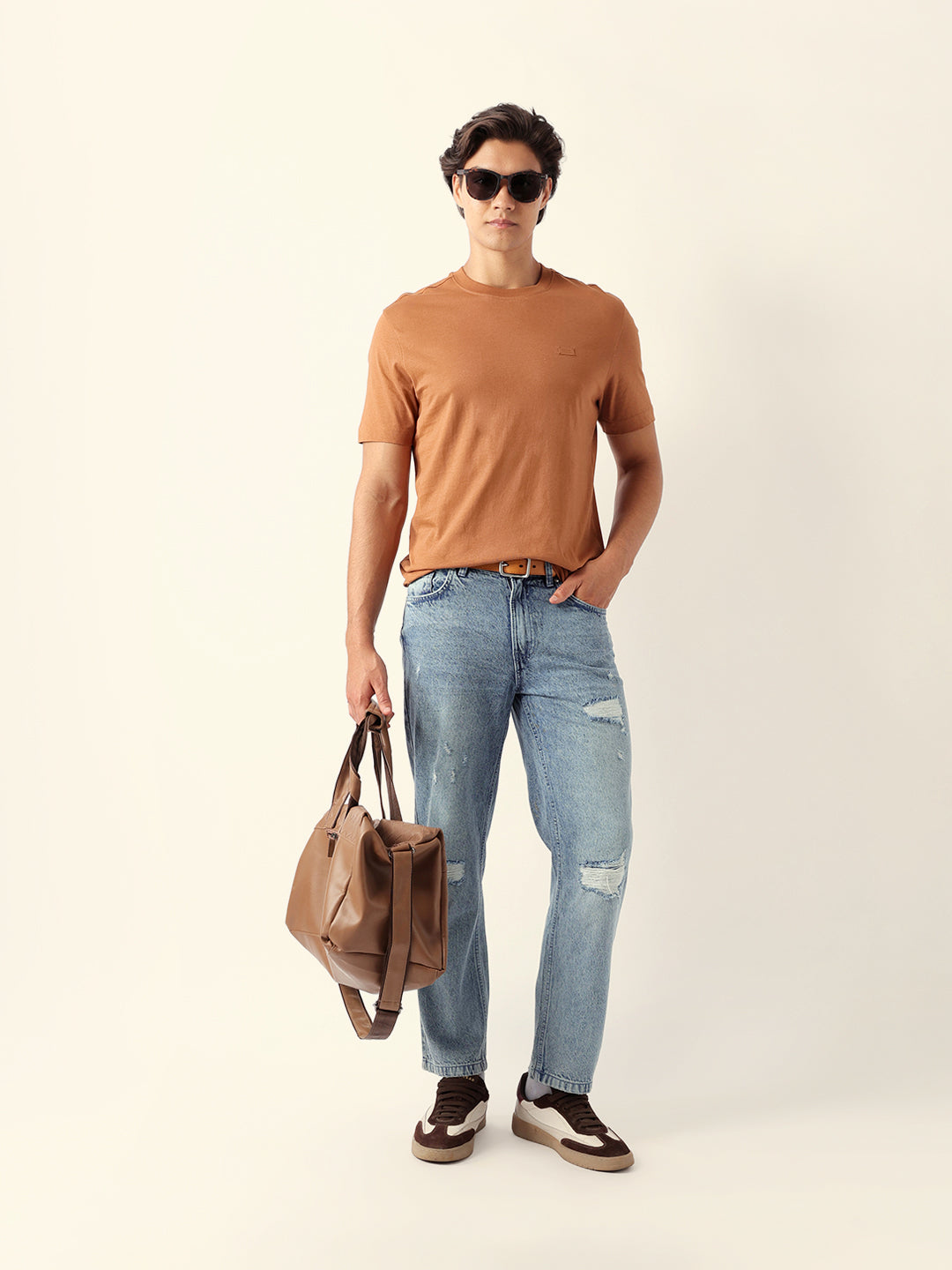 Men Mustard Cotton Solid T-Shirt