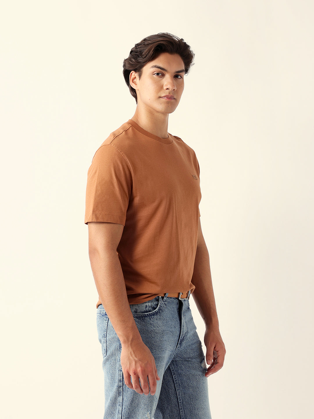 Men Mustard Cotton Solid T-Shirt