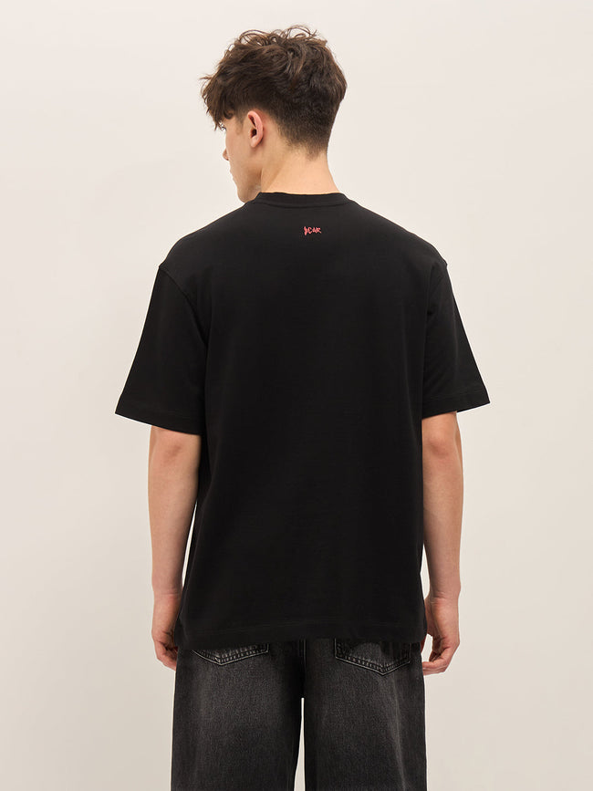 Men Black Oversize Graphic Printed Crew Neck T-shirt