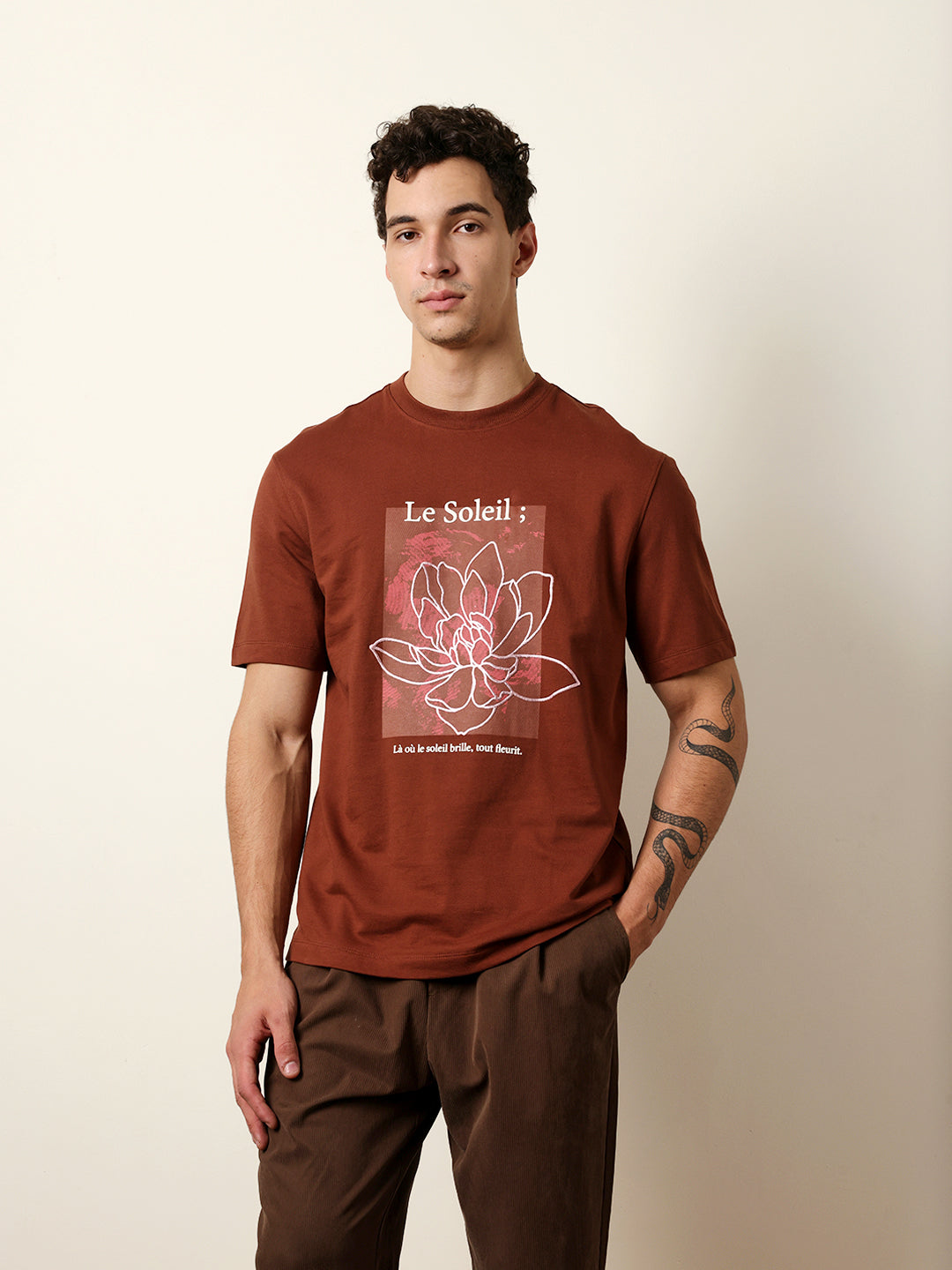 Men Brown Half Sleeve Relax T-Shirt