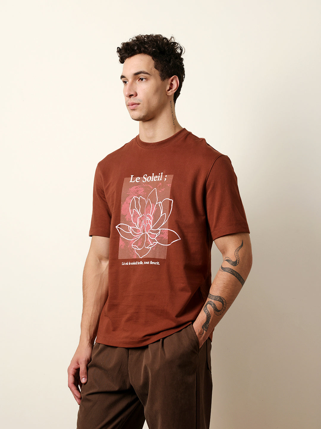 Men Brown Half Sleeve Relax T-Shirt