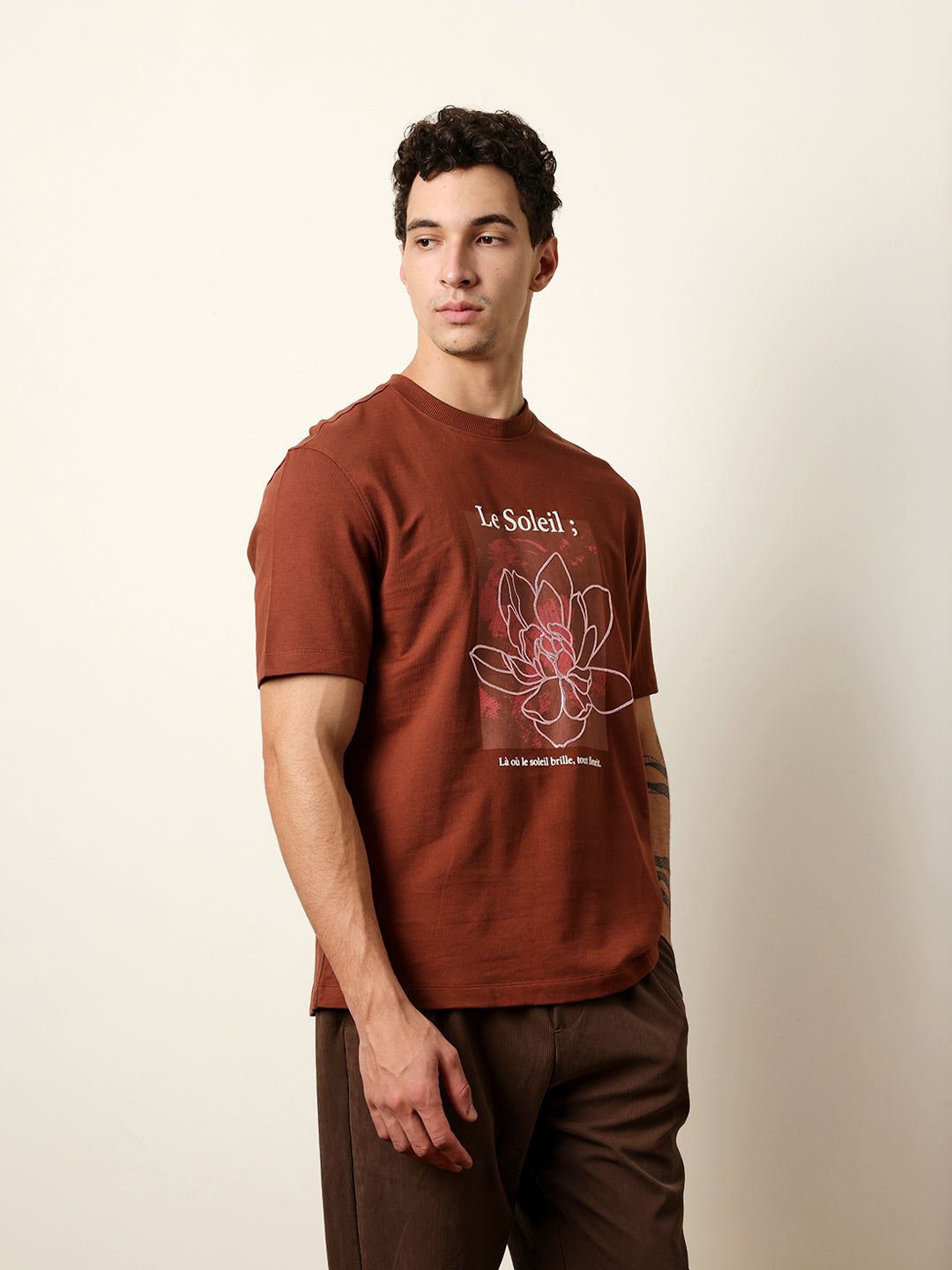 Men Brown Half Sleeve Relax T-Shirt