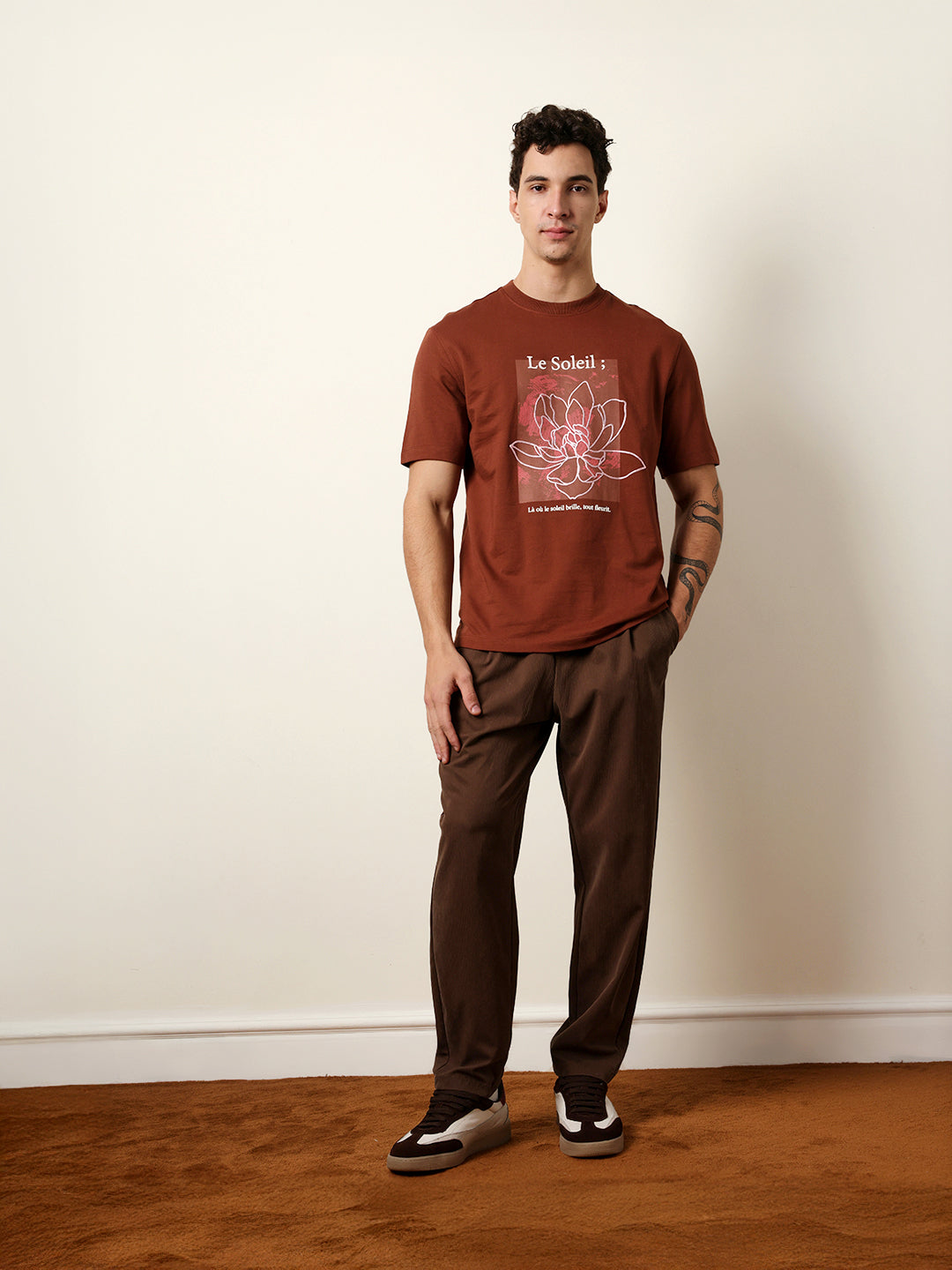 Men Brown Half Sleeve Relax T-Shirt
