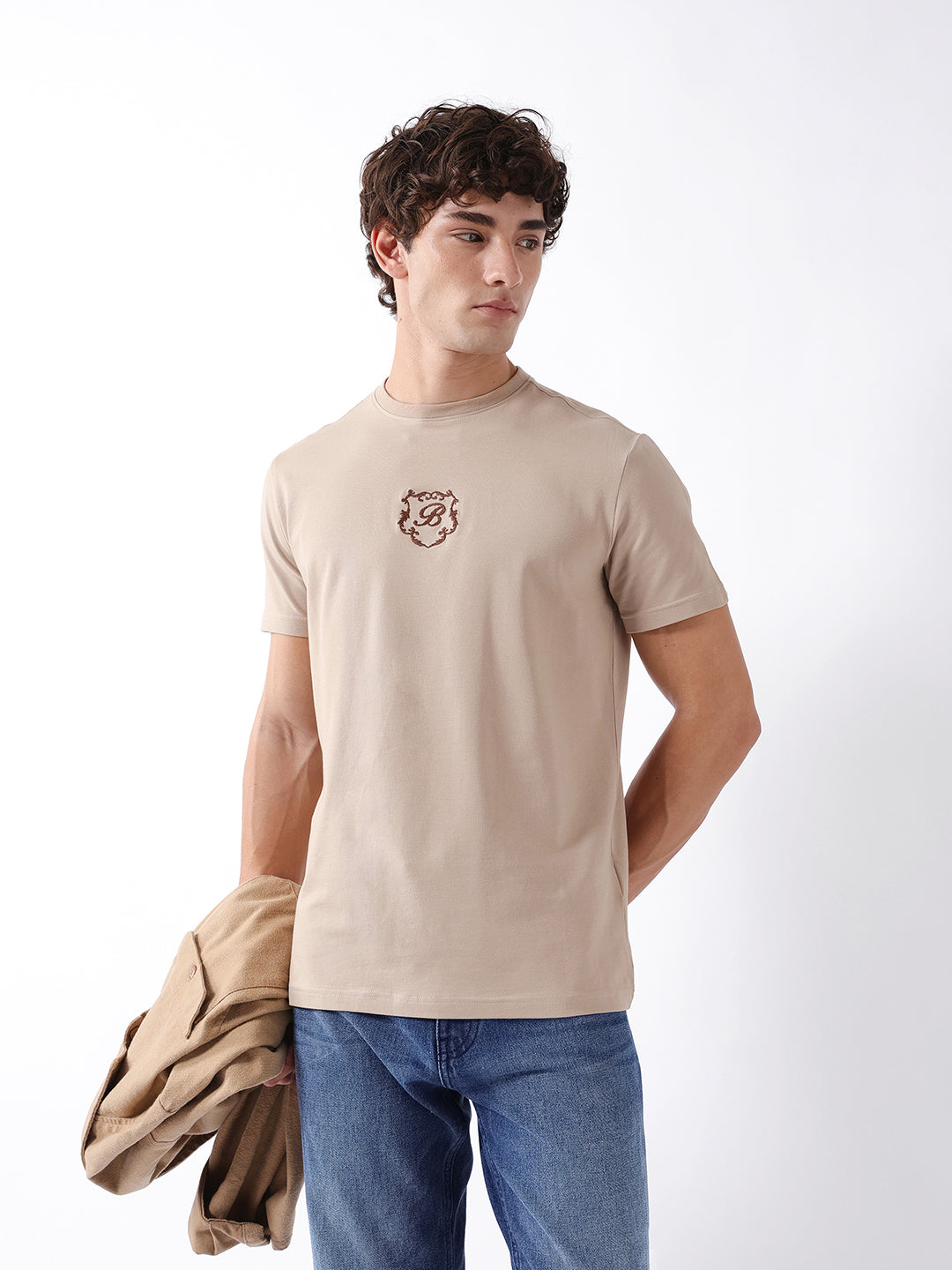 Men Beige  Cotton T-Shirt