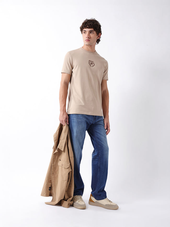 Men Beige  Cotton T-Shirt