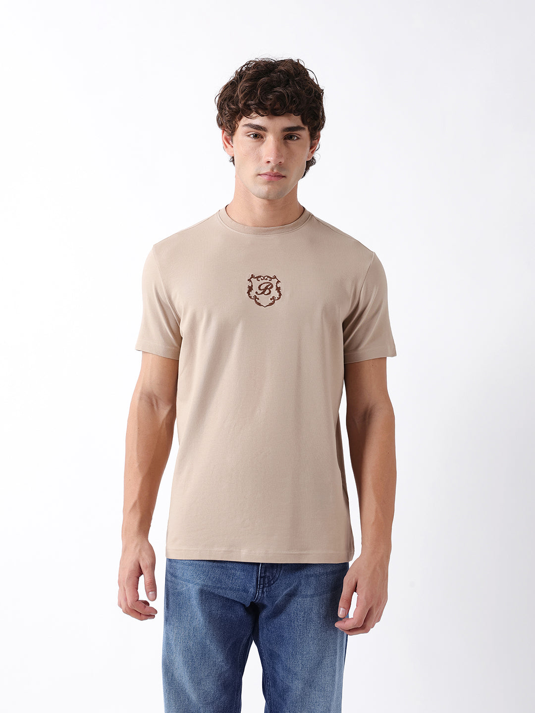 Men Beige  Cotton T-Shirt