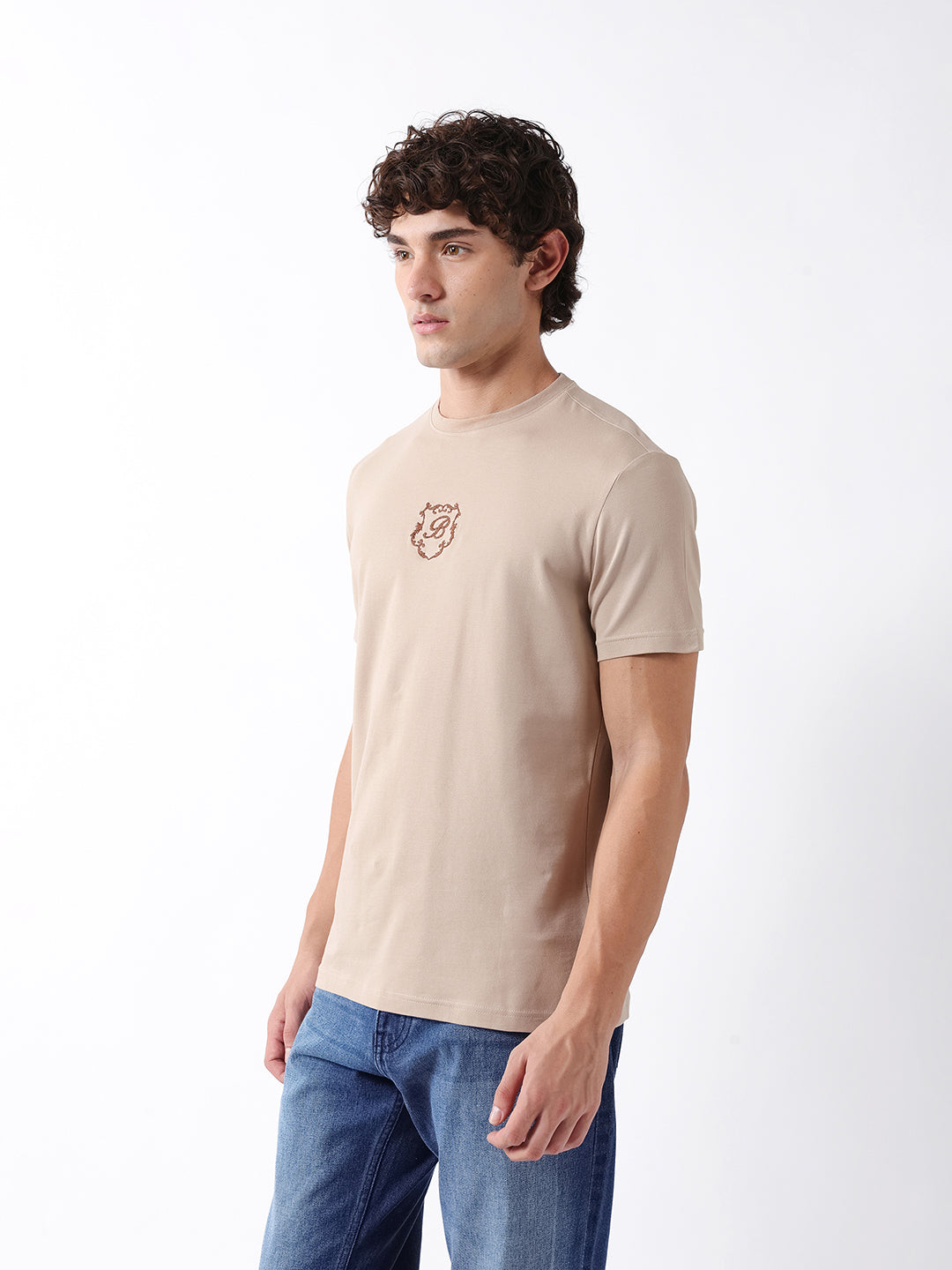 Men Beige  Cotton T-Shirt