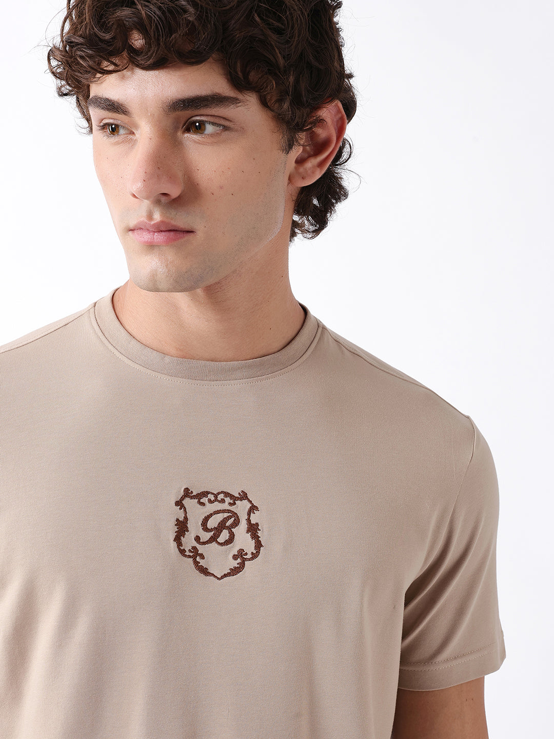 Men Beige  Cotton T-Shirt