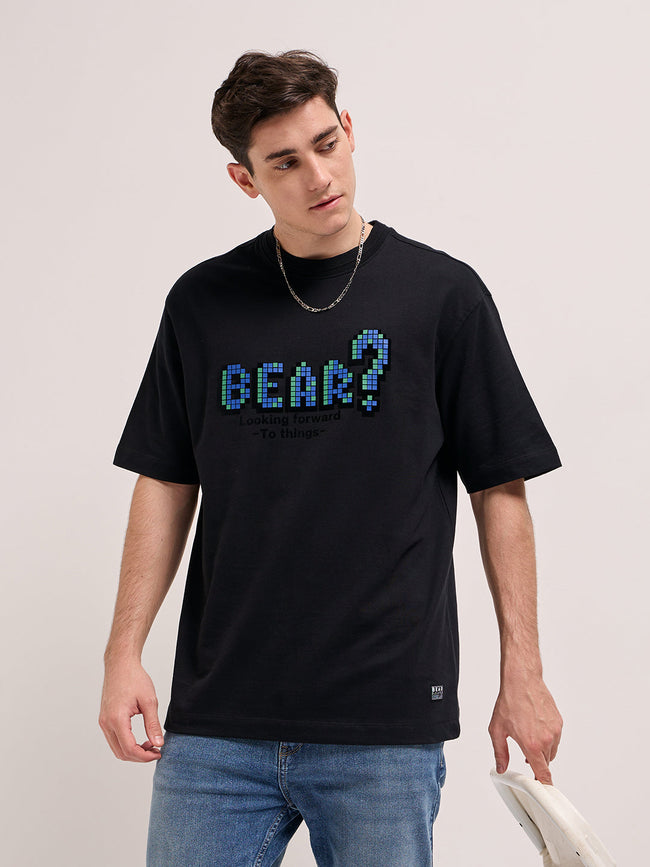 Men Black Oversize Graphic Printed Crew Neck T-shirt