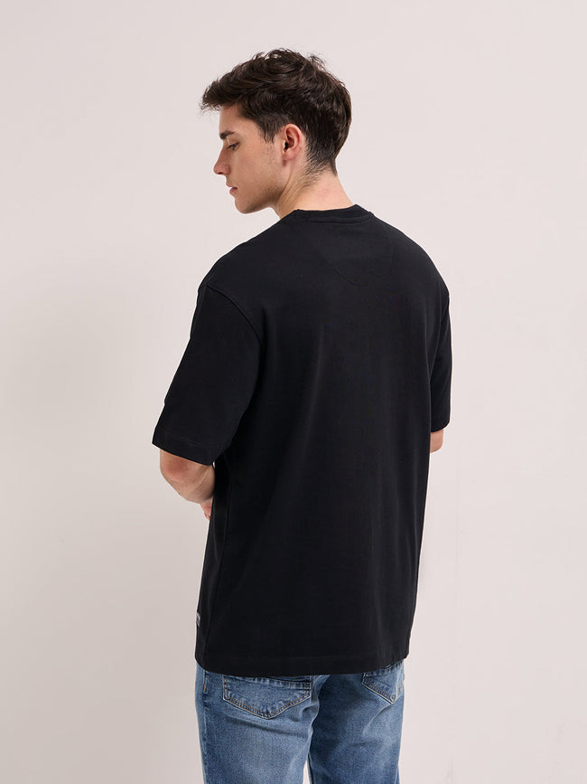 Men Black Oversize Graphic Printed Crew Neck T-shirt
