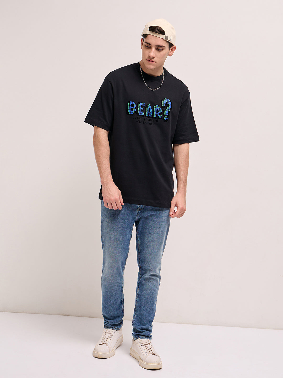 Men Black Oversize Graphic Printed Crew Neck T-shirt