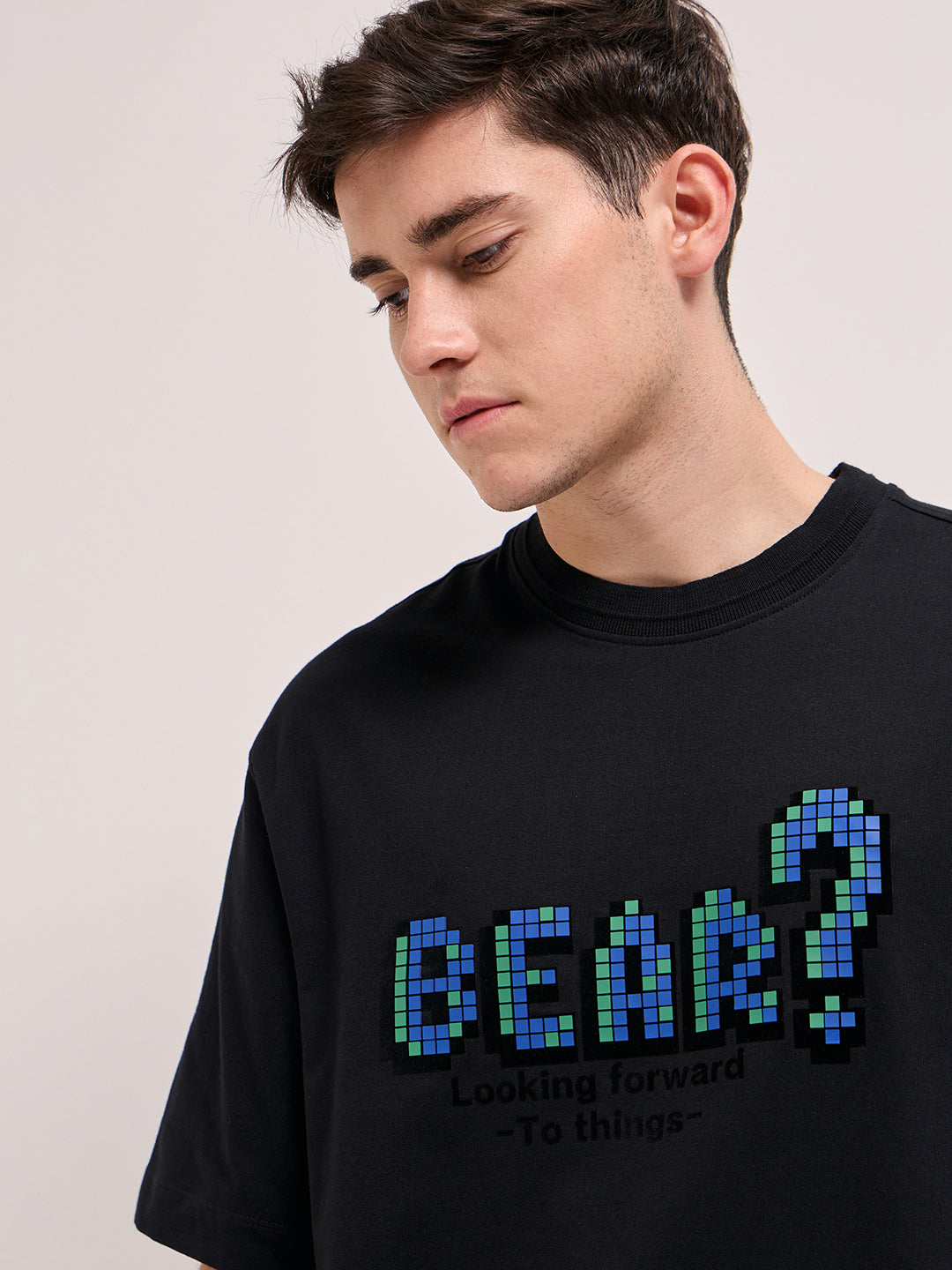 Men Black Oversize Graphic Printed Crew Neck T-shirt