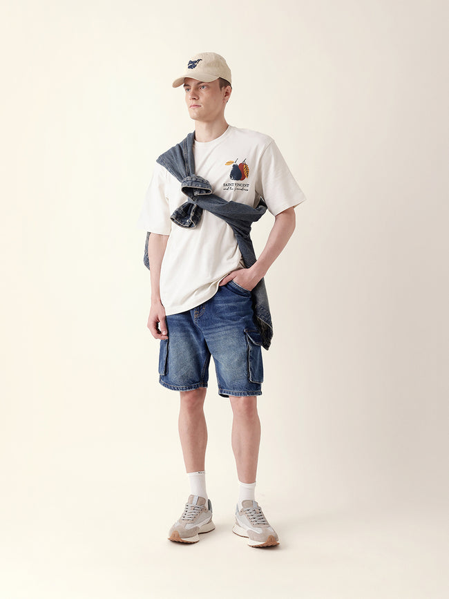 Men Cream Half Sleeve Oversize T-Shirt