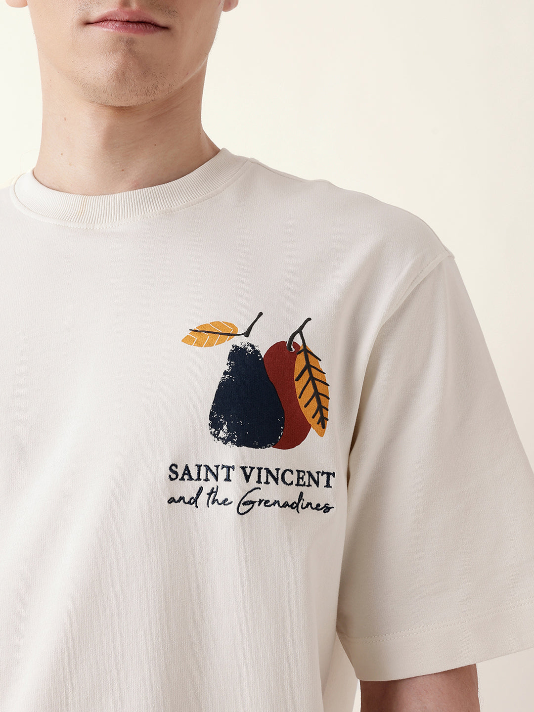 Men Cream Half Sleeve Oversize T-Shirt