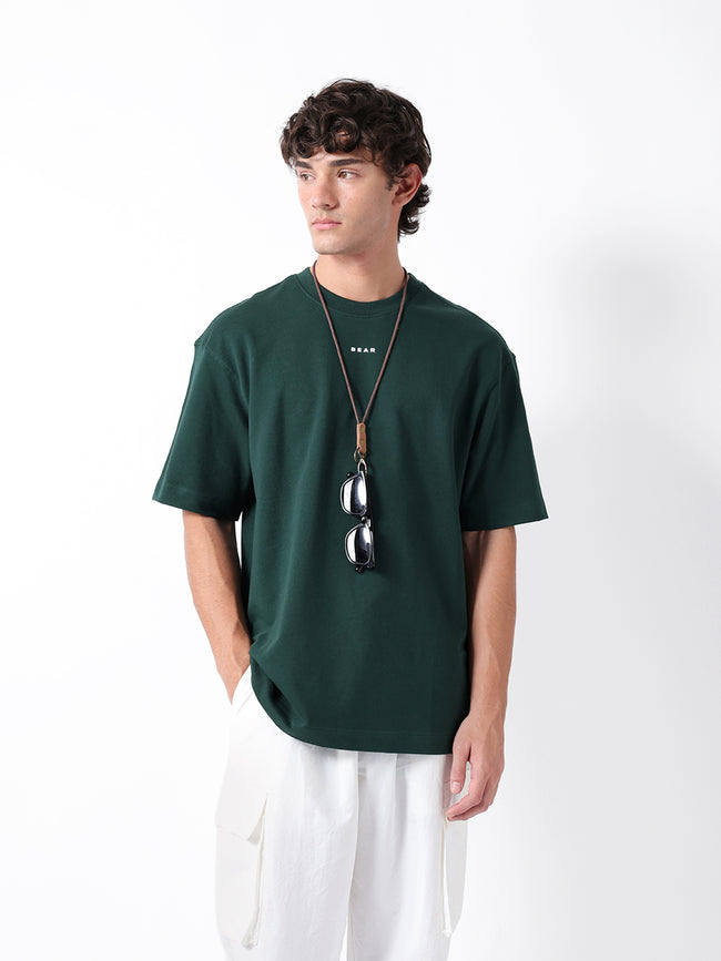 Men Green Graphic Cotton Crew Neck T-Shirt