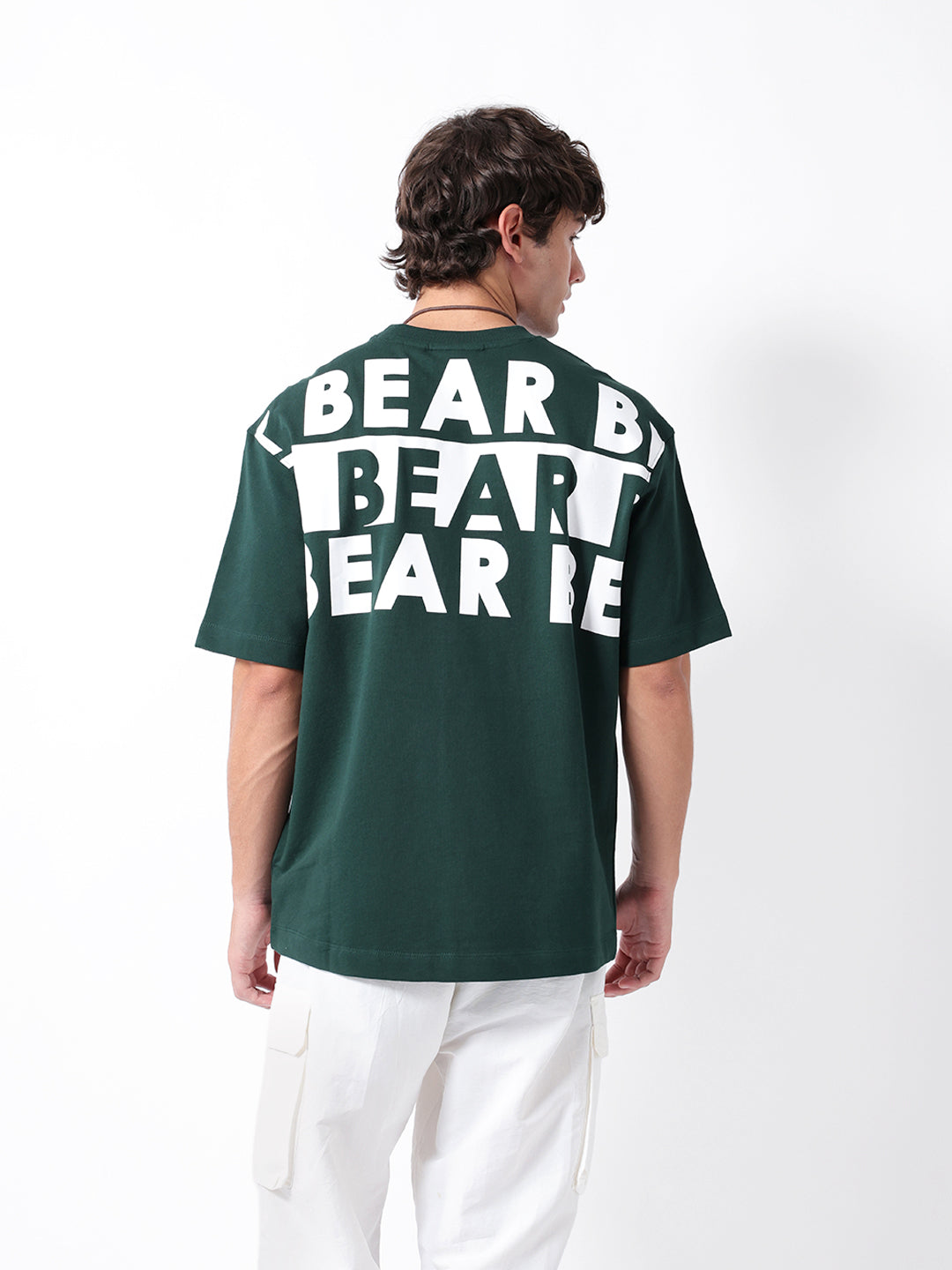 Men Green Graphic Cotton Crew Neck T-Shirt