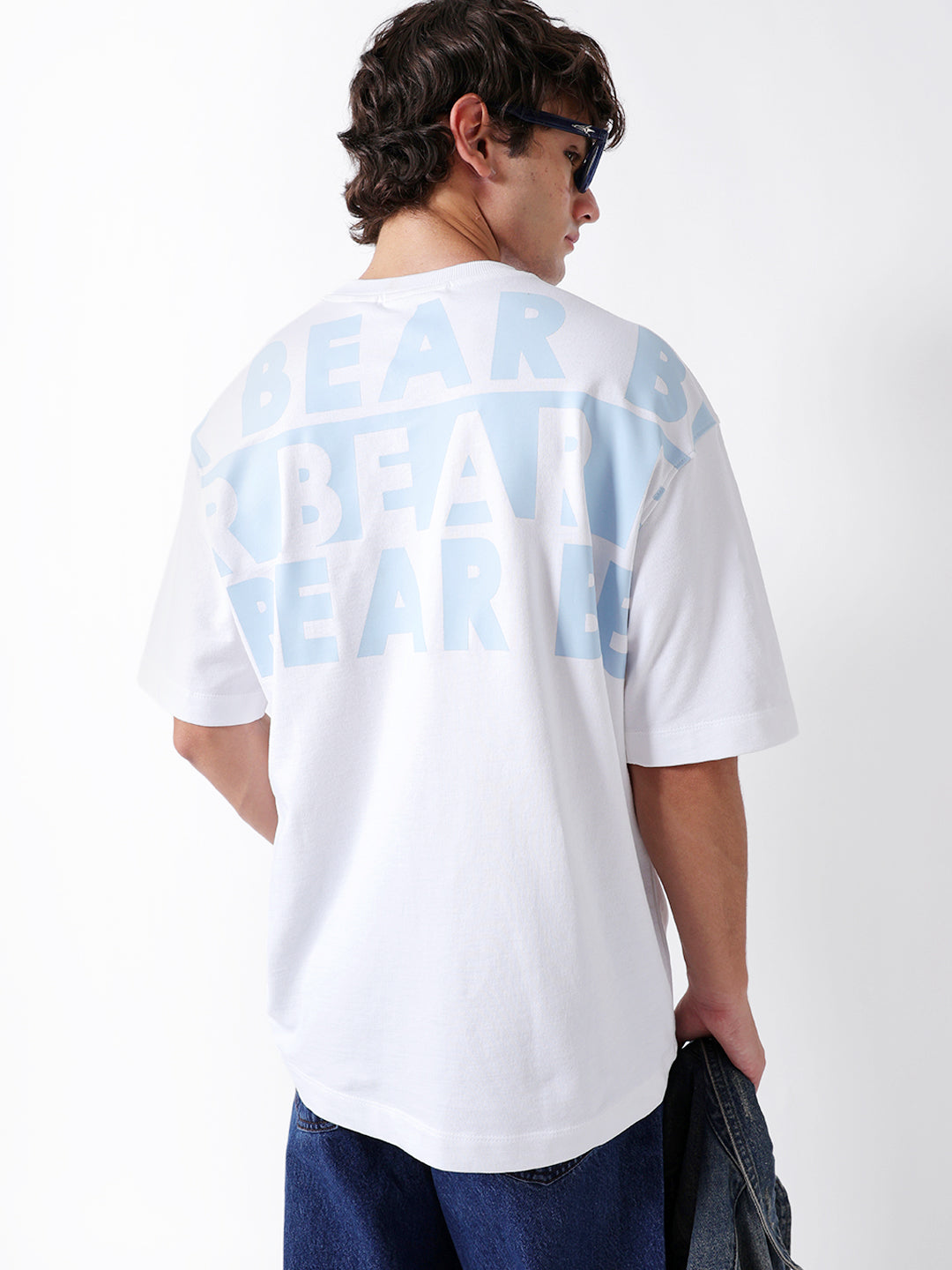 Men White Graphic Cotton Crew Neck T-Shirt