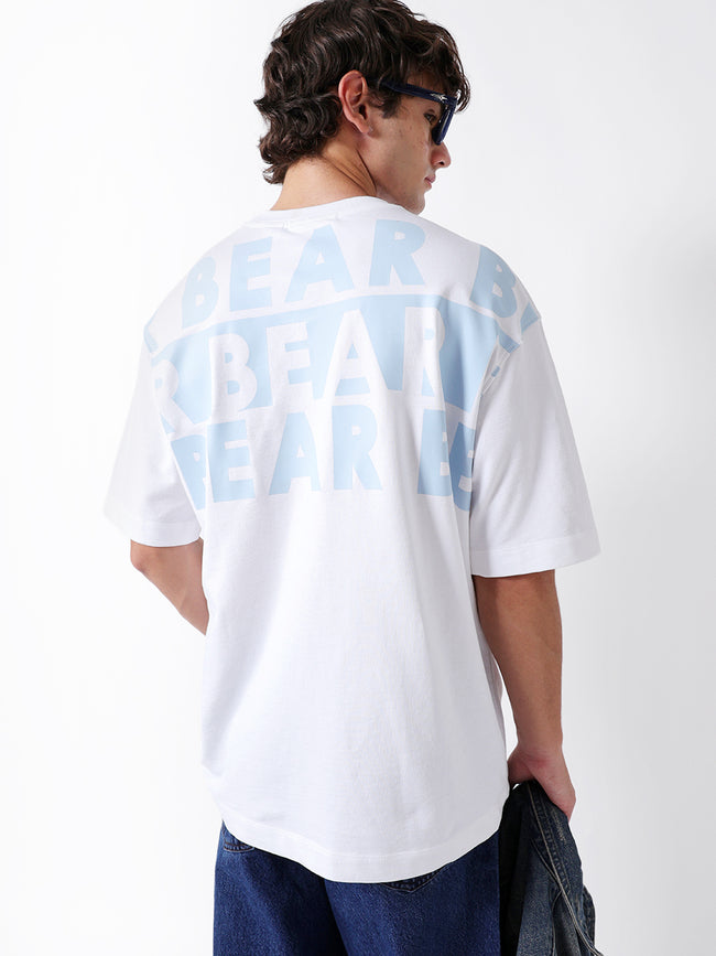Men White Graphic Cotton Crew Neck T-Shirt