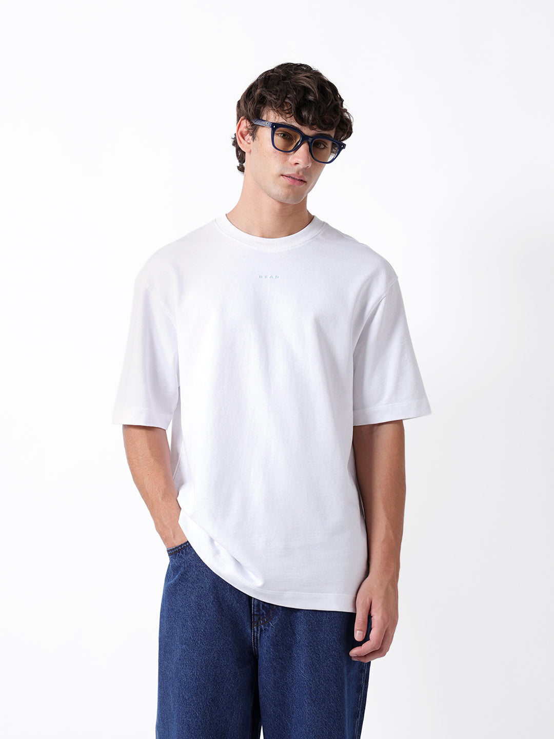 Men White Graphic Cotton Crew Neck T-Shirt