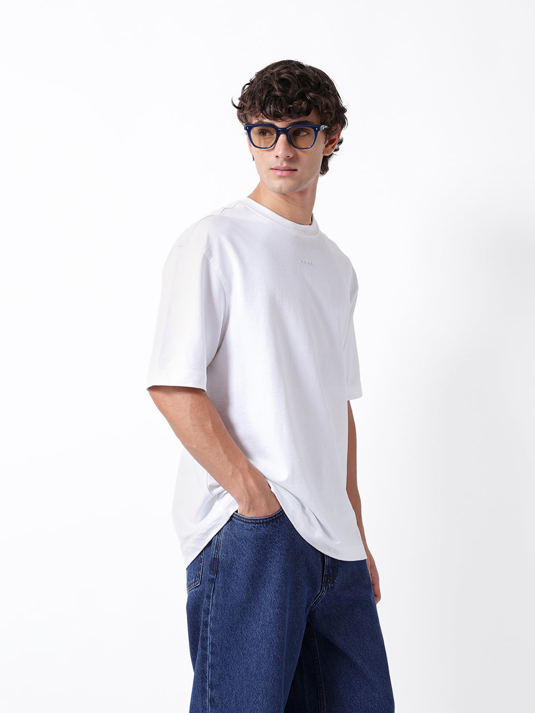 Men White Graphic Cotton Crew Neck T-Shirt