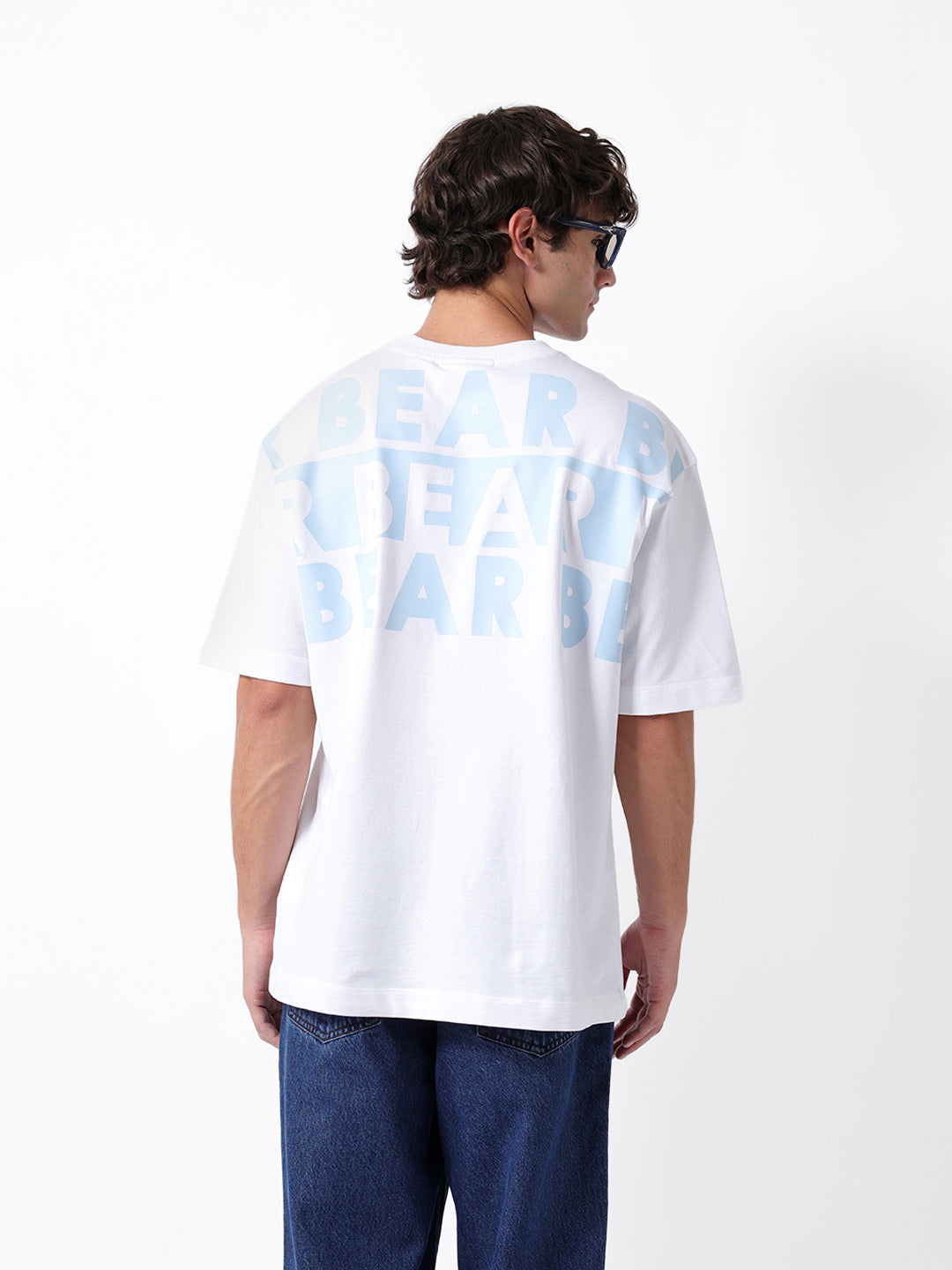 Men White Graphic Cotton Crew Neck T-Shirt