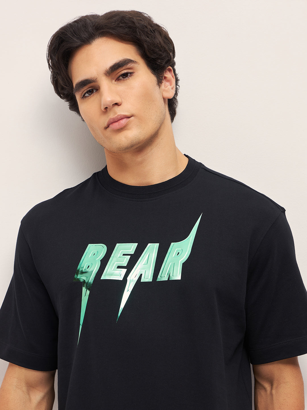 Men Black 3D graphic Design Crew Neck Oversize T-Shirt