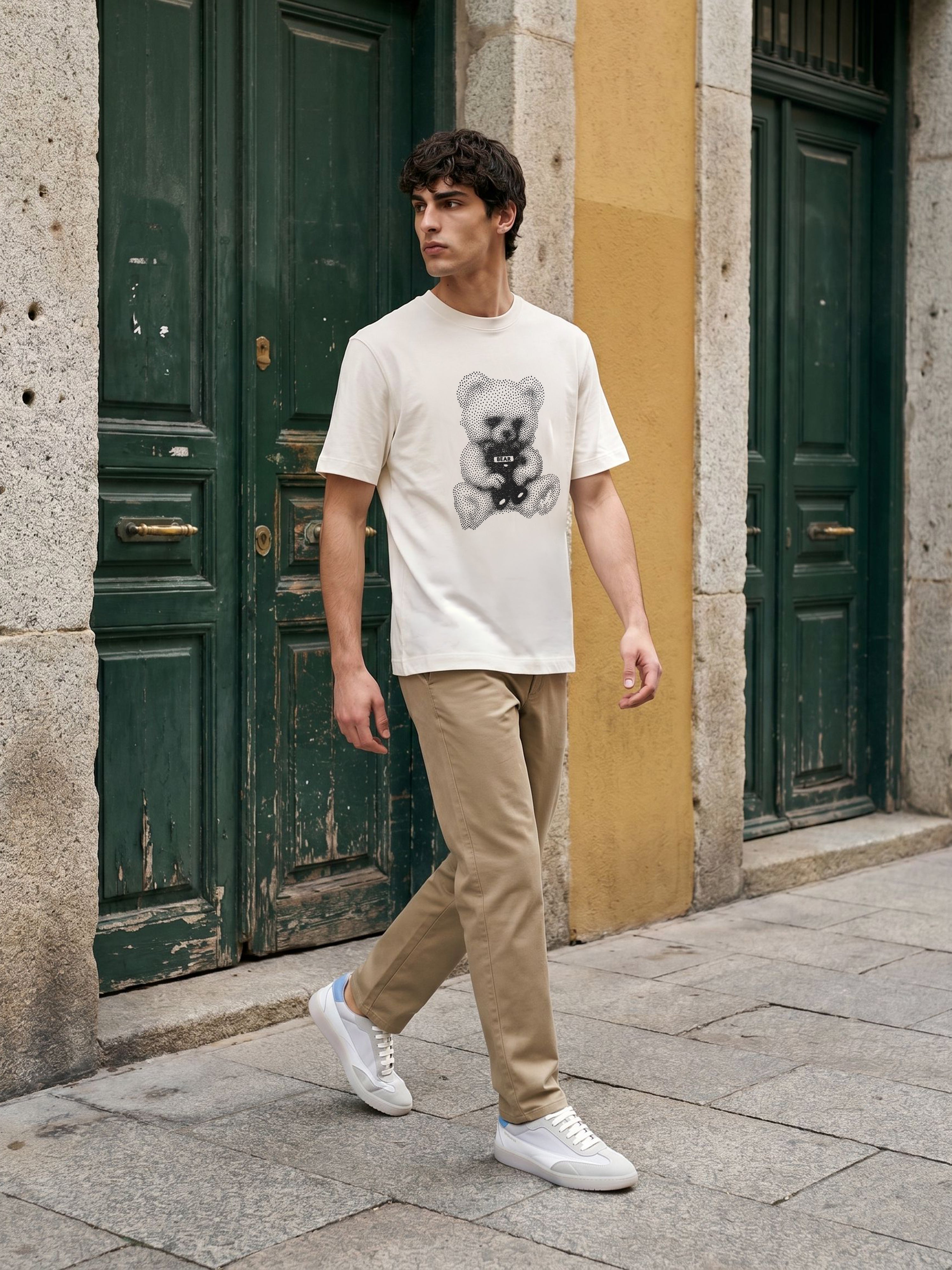 Men Off White Graphic Cotton T-Shirt
