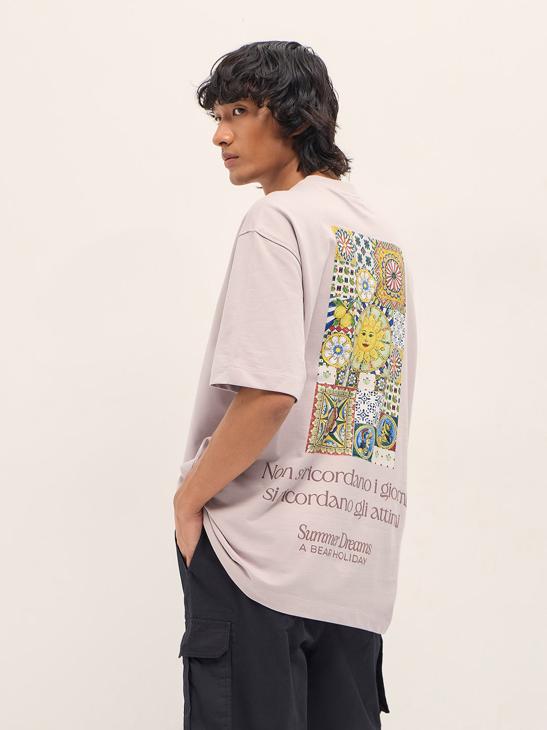 Men Peach Graphic Cotton Crew Neck T-Shirt