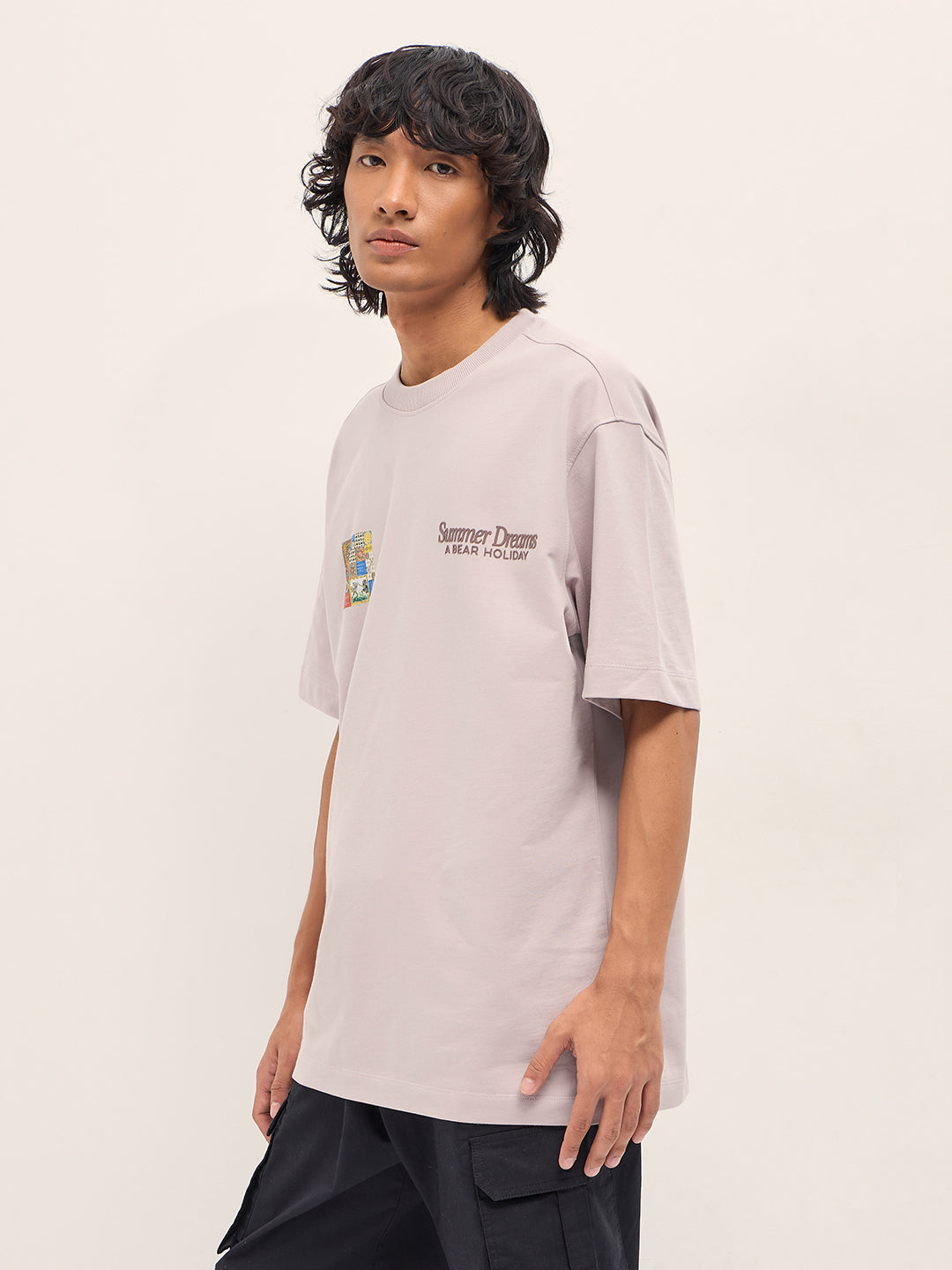 Men Peach Graphic Cotton Crew Neck T-Shirt