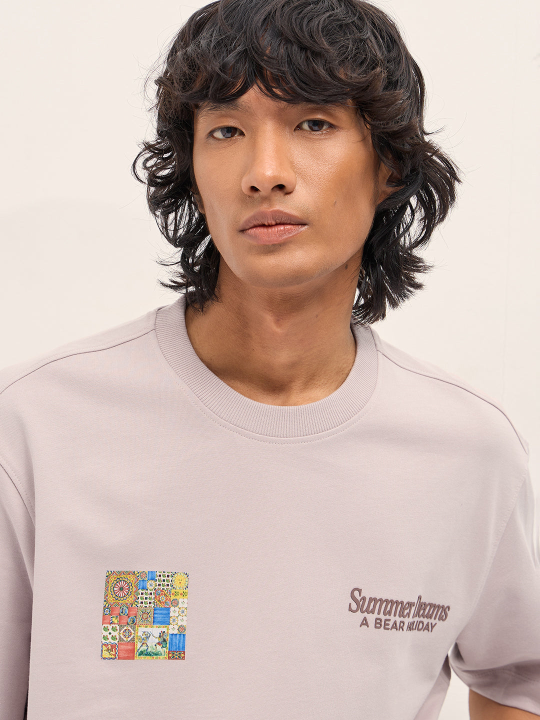 Men Peach Graphic Cotton Crew Neck T-Shirt