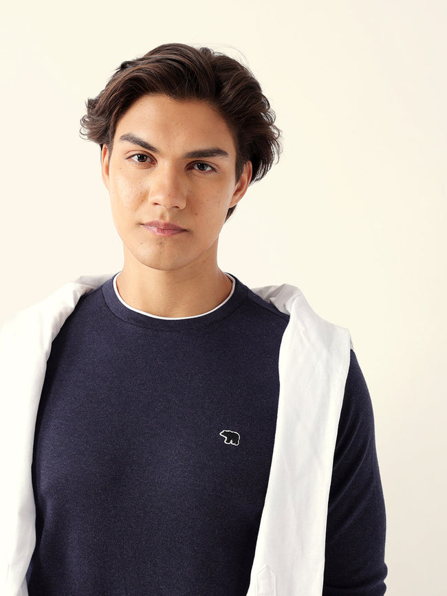 Men Blue Cotton Solid T-Shirt