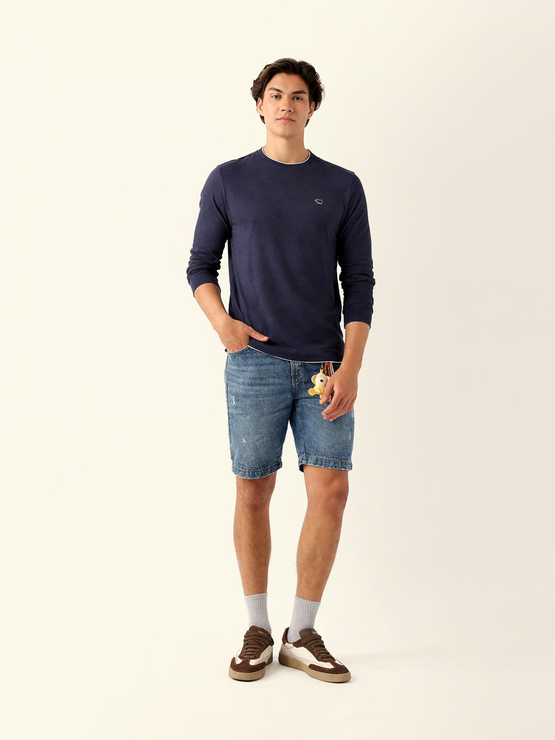 Men Blue Cotton Solid T-Shirt