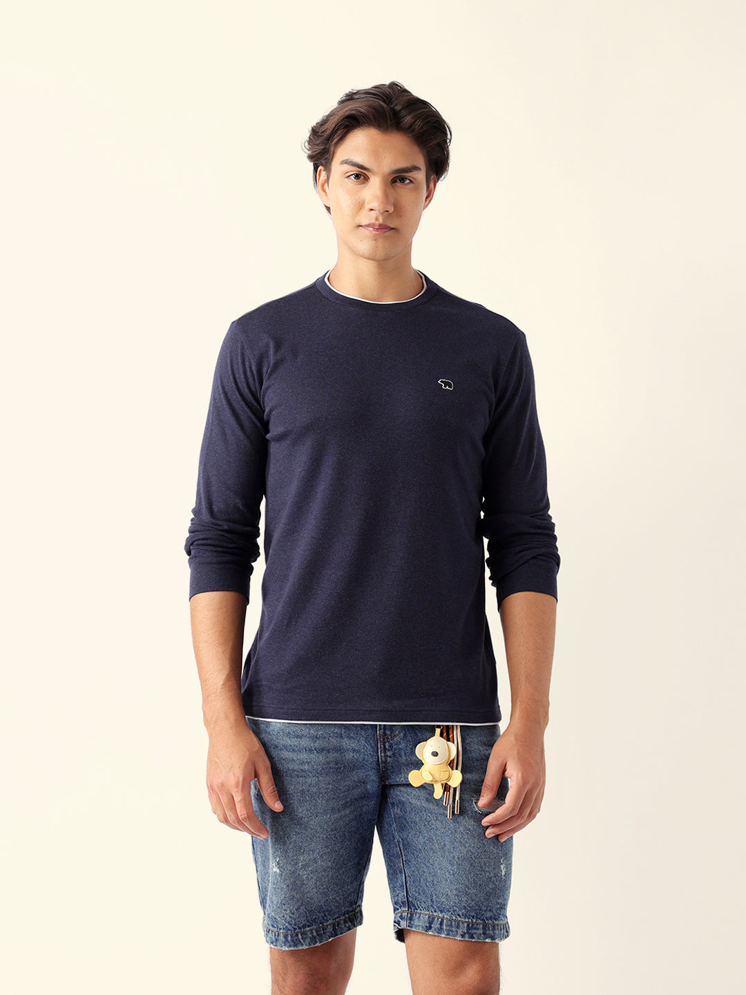 Men Blue Cotton Solid T-Shirt