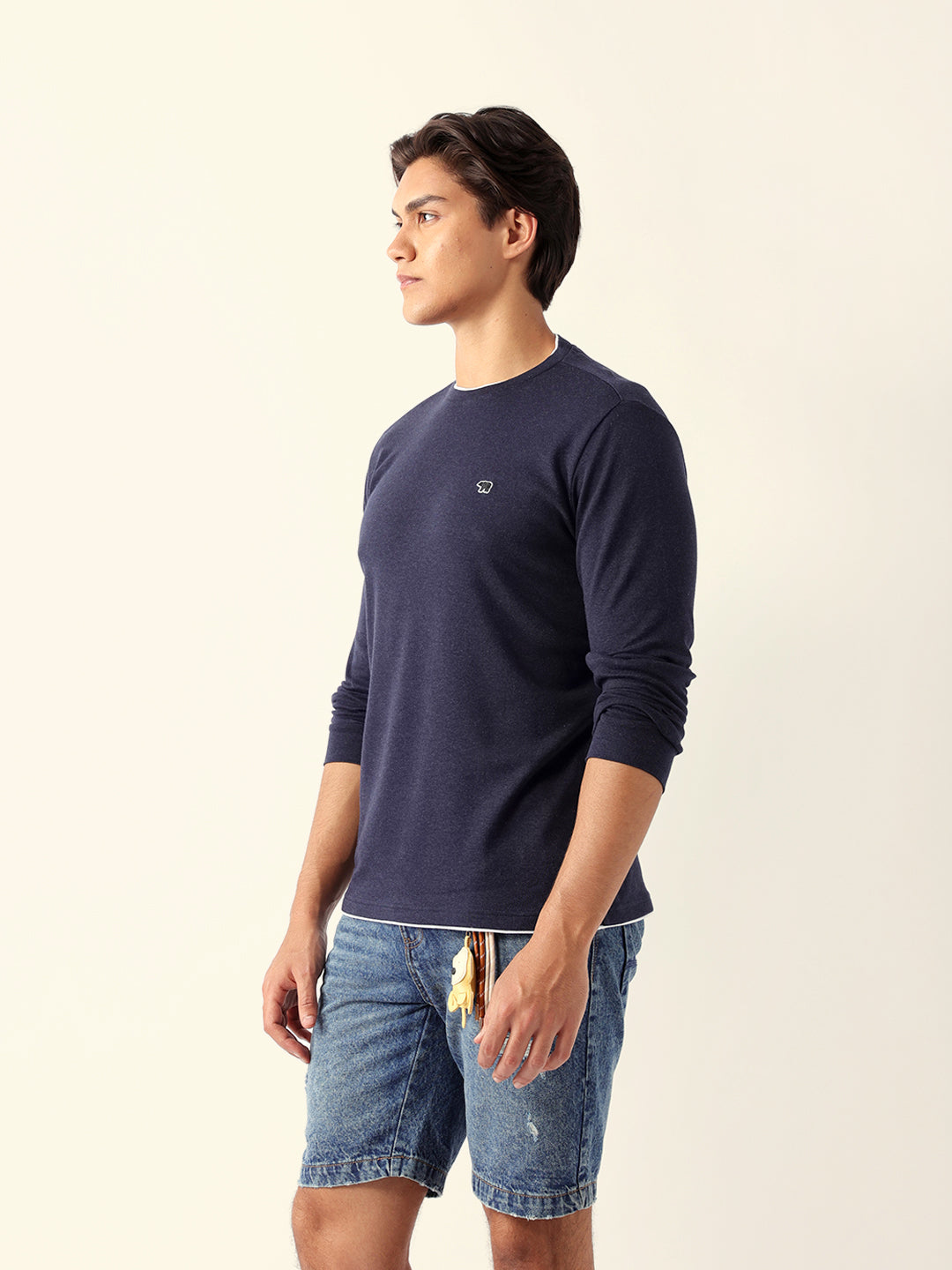 Men Blue Cotton Solid T-Shirt